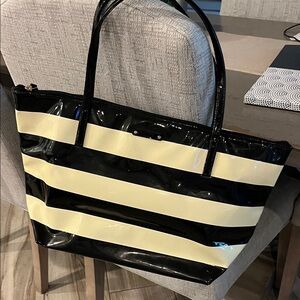 KATE SPADE Black and Cream Striped Tote Bag